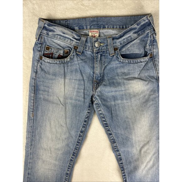 True Religion Jeans Mens Light Blue Size 31 x 32 with Red Stitch Made In USA Y2K - Picture 3 of 11